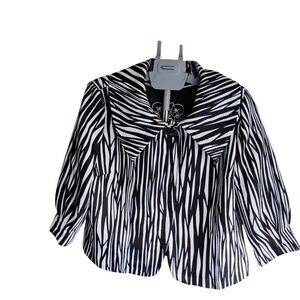 Trevan Zebra Print Jacket Collared Button Front Black White Size 14